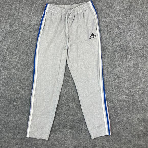 Adidas Track Pants Mens L Gray Joggers 3-Stripes Logo Drawstring Cuffed Athletic - Picture 1 of 11